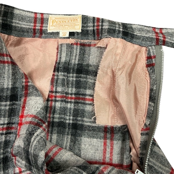 Vintage Pendleton 1960s turnabout gray and red plaid wool skirt USA made XS - Picture 6 of 6